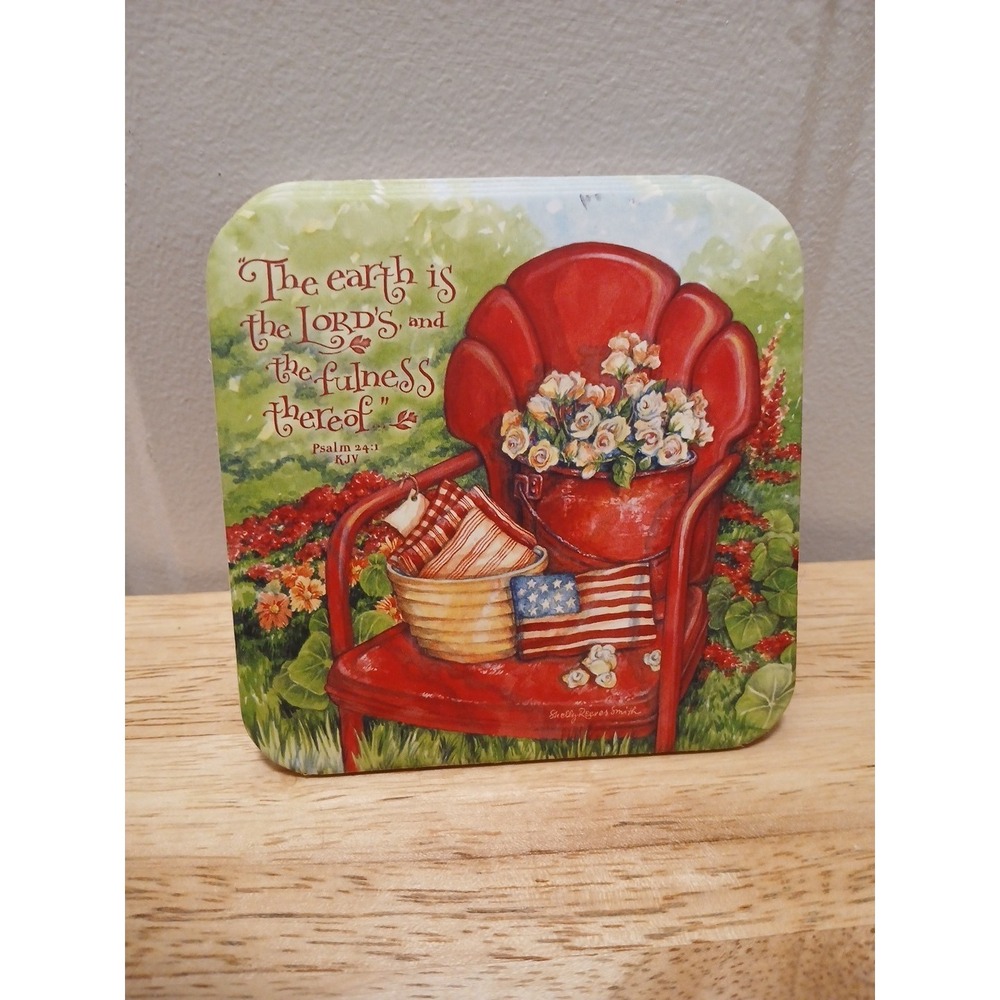 Drink Coasters Set of 4 Cork Backing Beverage Coaster Religious Psalm 24:1